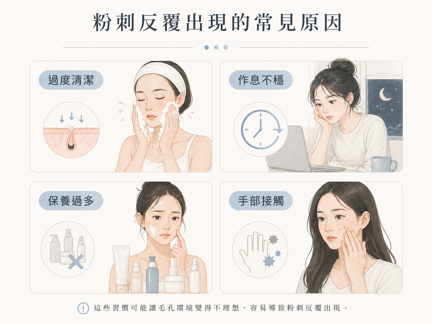粉刺反覆出現原因示意圖