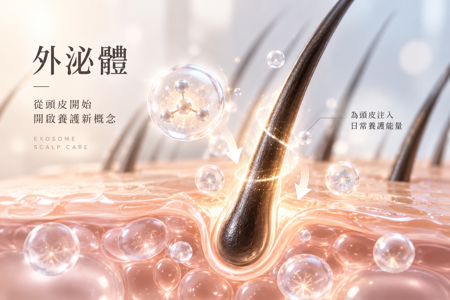 外泌體頭皮養護概念示意圖
